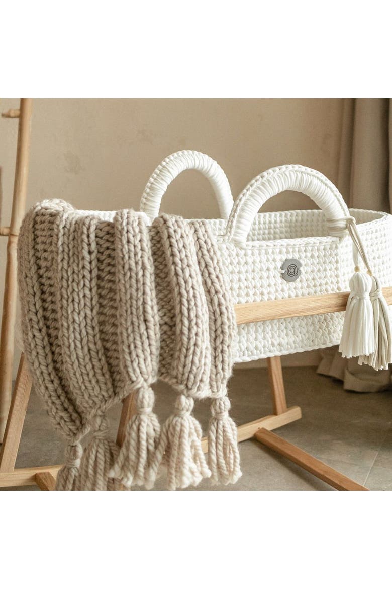 Boho Hand-Knitted Baby Blanket, Alternate, color, Oatmeal - New Born - 20x30"