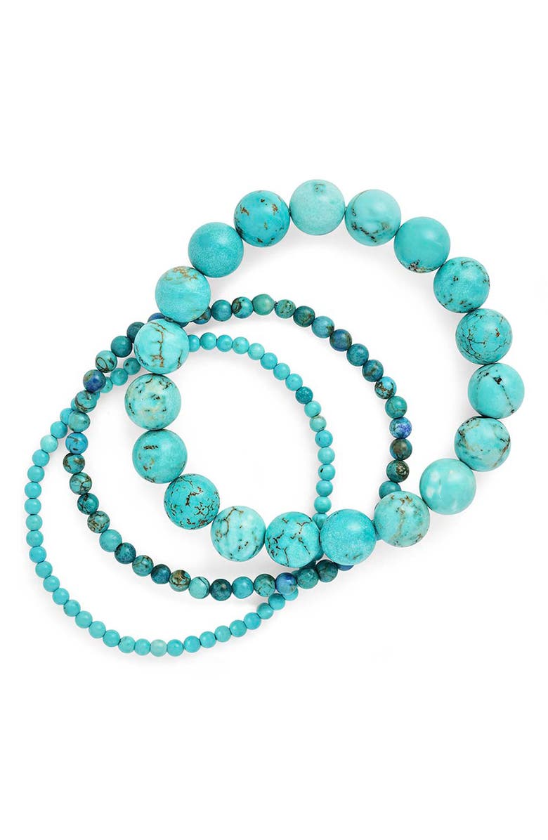 Sterling Forever Turquoise 3-Pack Beaded Stretch Bracelets, Main, color, 