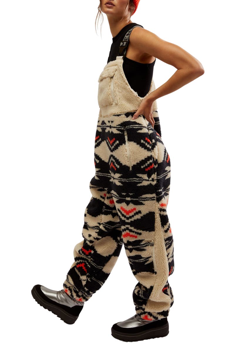 Free People FP Movement Hit the Slopes Fleece Overalls, Alternate, color, Black Fairisle Combo