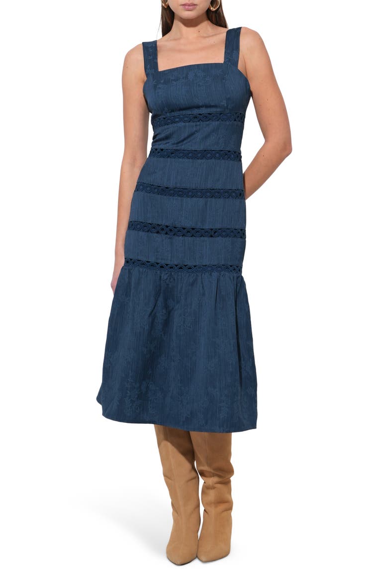 Sable Lace Inset Tiered Midi Dress, Main, color, NAVY