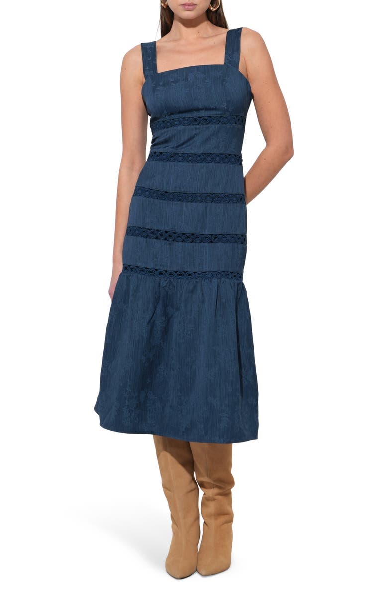 Adelyn Rae Sable Lace Inset Tiered Midi Dress, Main, color, Navy