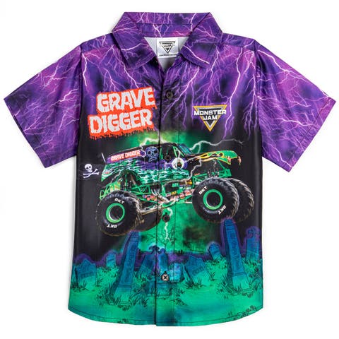 Grave Digger Short Sleeve Button Down Shirt (Toddler, Little Kid & Big Kid)