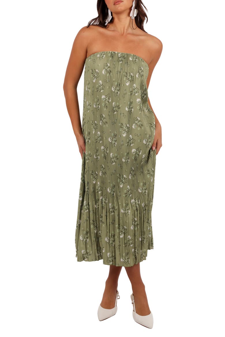 Sylvie Strapless Plissé Dress, Main, color, SAGE BOTANICA