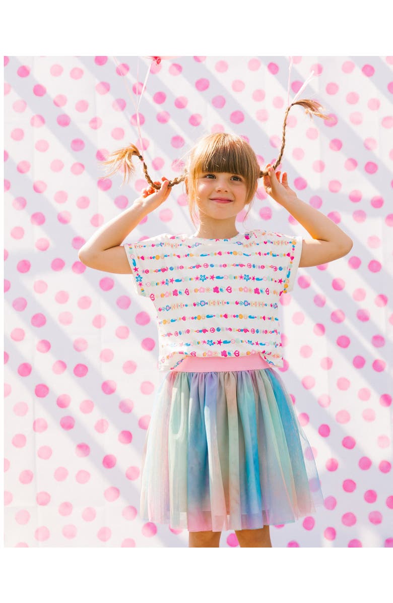 Deux par Deux Girl's Bi-Material Dress With Mesh Skirt Multicolored Tie Dye And White, Alternate, color,