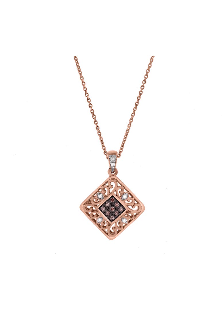 Selora Sterling Silver 0.08 Ct Diamond Geometric Pendant Necklace, Alternate, color, Pink Rhodium Sterling Silver