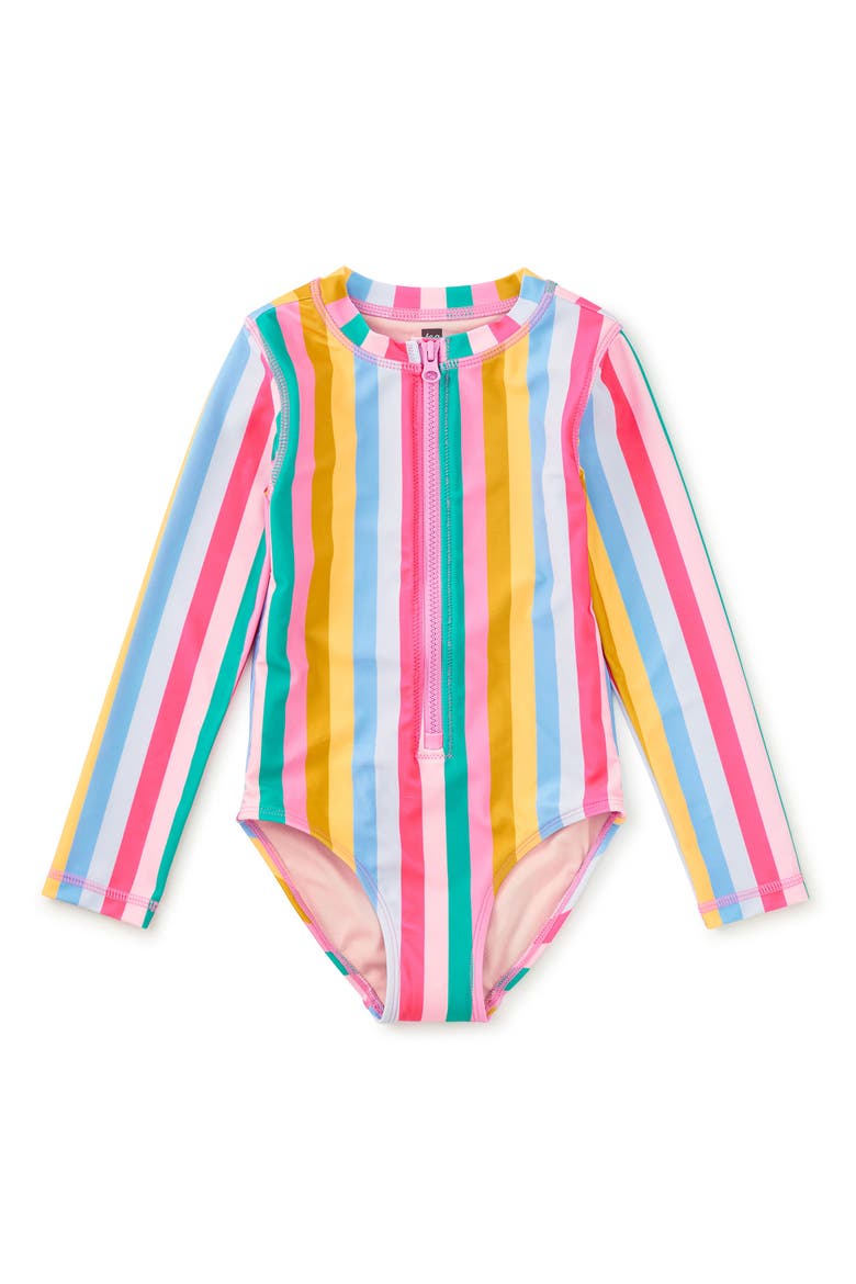 Long Sleeve One-Piece Swimsuit, Main, color, San Sebastian Stripe