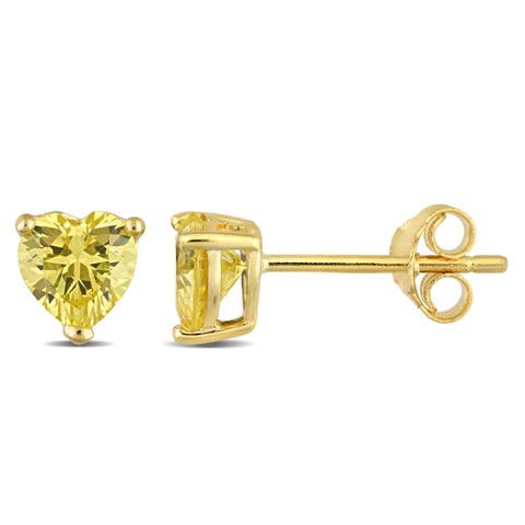 Color Zirconia Heart Stud Earrings Plated