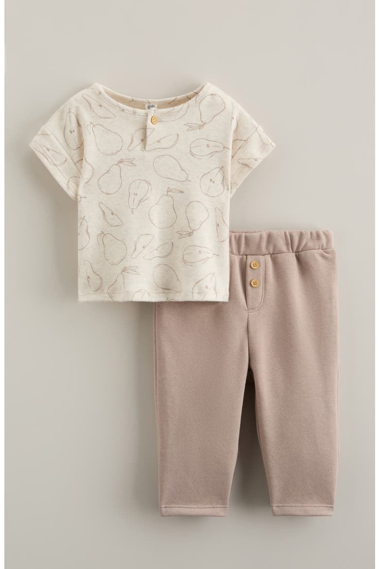 Print T-Shirt & Pants Set, Main, color, BEIGE O LIGHT HEATHER PEARS