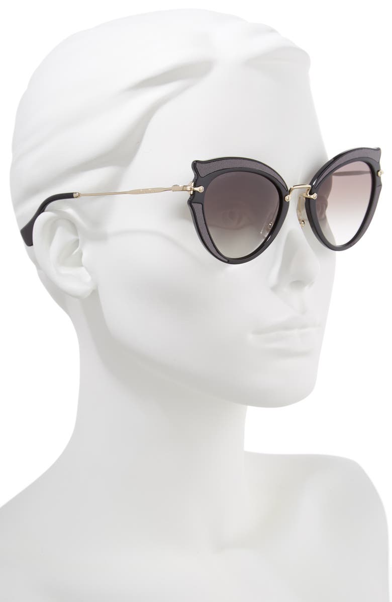 Miu Miu 52mm Pavé Gradient Cat Eye Sunglasses, Alternate, color, Black Gradient