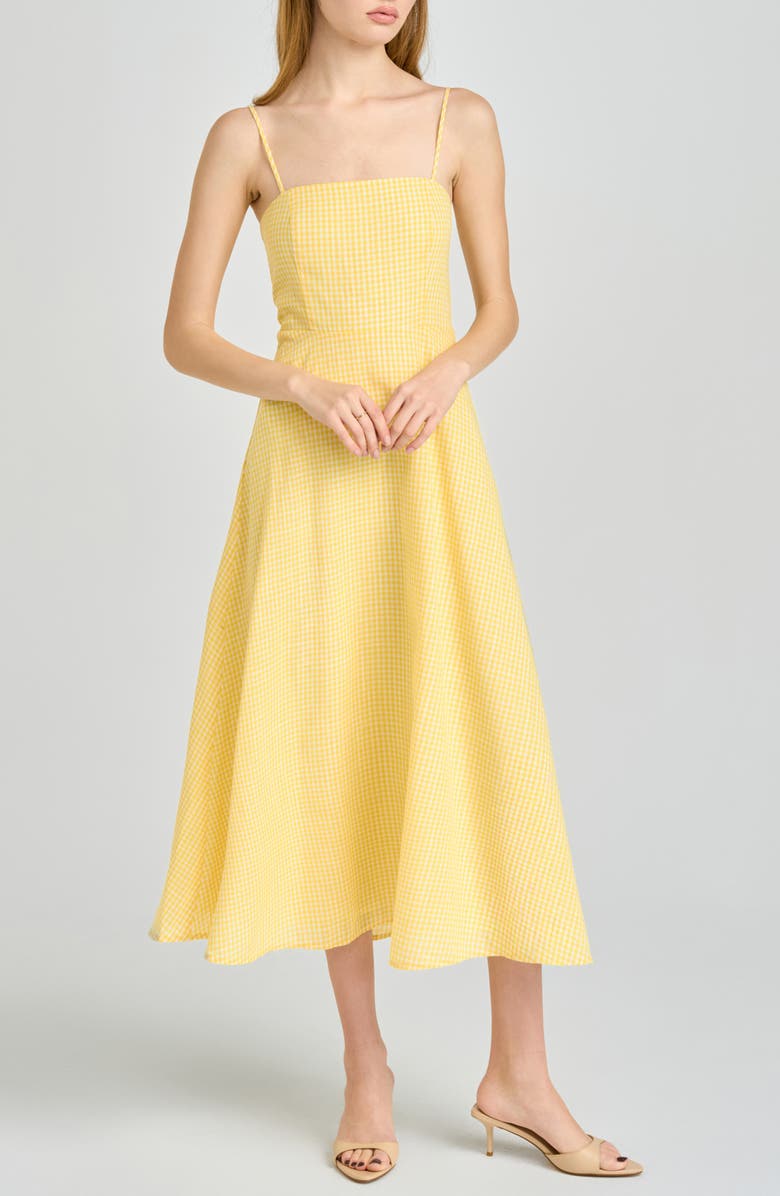 WAYF Josefina Gingham Fit & Flare Midi Dress, Alternate, color, Yellow