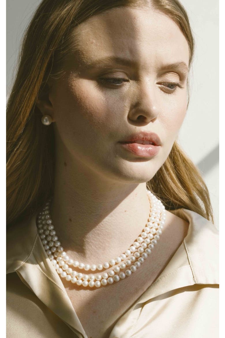 Triple Strand White Freshwater Pearl Necklace, Main, color, White Pearls
