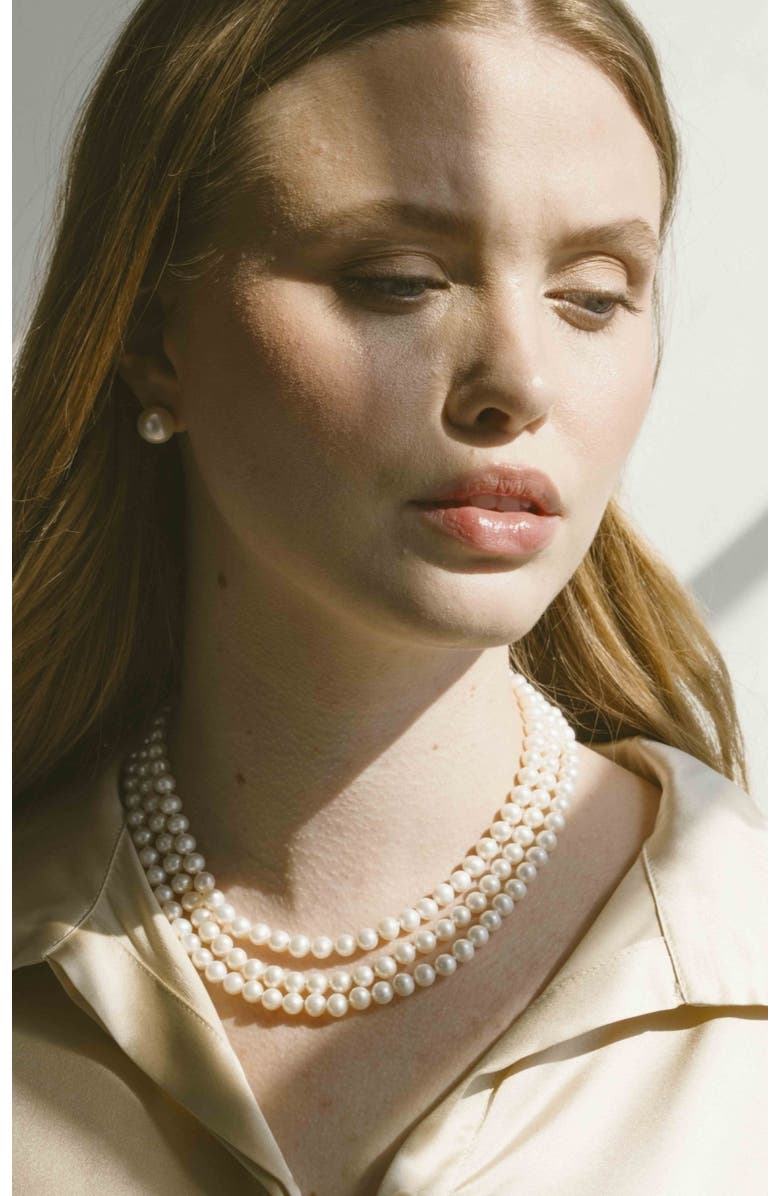 The Pearl Source Triple Strand Freshwater Pearl Necklace, Alternate, color, White Gold - Polished Clasp