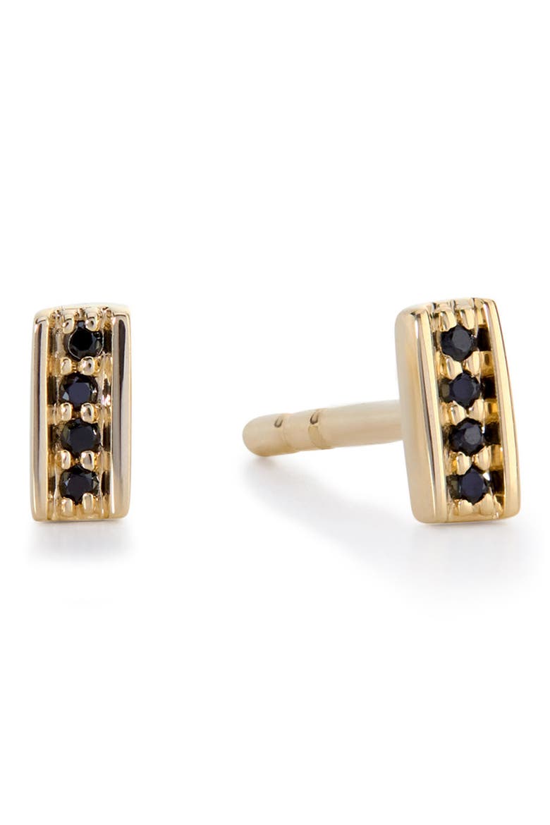 Linear Black Spinel Stud Earrings, Main, color, YELLOW GOLD