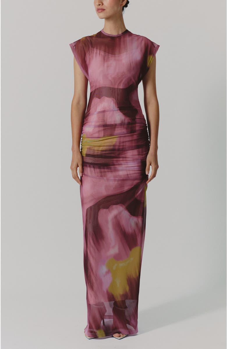 De Loreta Melodi Cap Sleeve Mesh Maxi Dress, Main, color, Velada Rosa Print