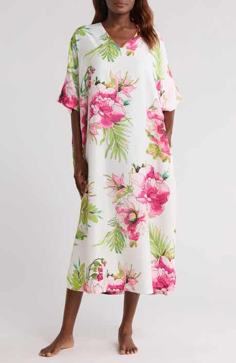 Natori Sonomi Floral Matte Satin Caftan Nightgown