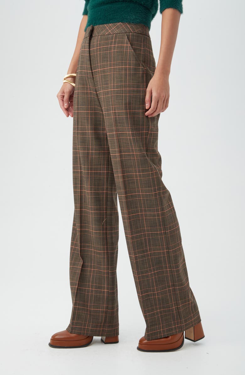 Trina Turk Sadie Plaid Wide Leg Pants, Alternate, color, Brown Multi