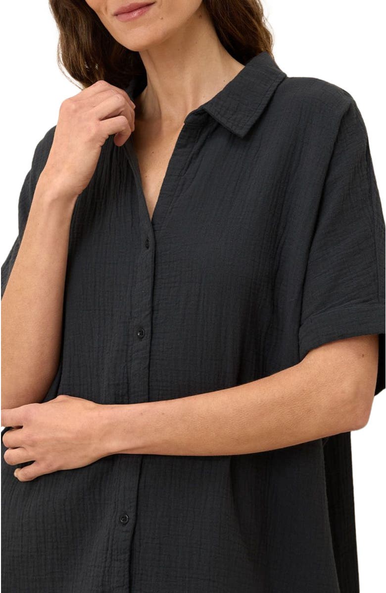 Pact Organic Cotton Coastal Double Gauze Oversized Shirt, Alternate, color, Black