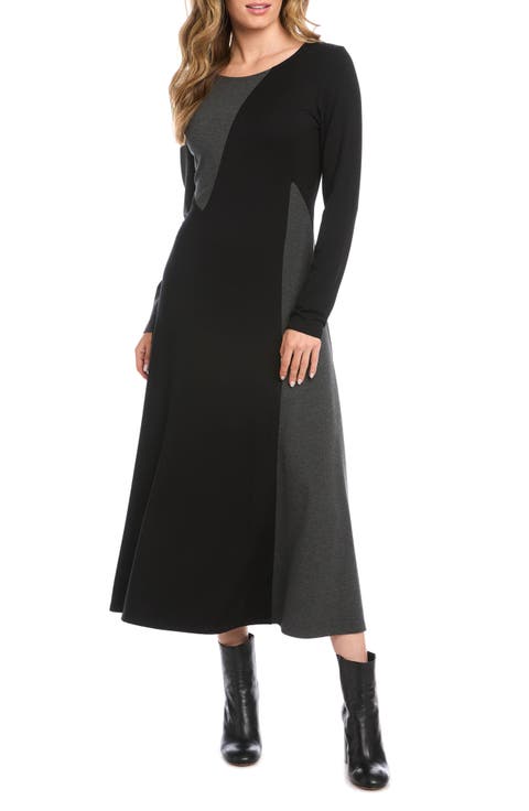 Colorblock Long Sleeve Maxi Dress