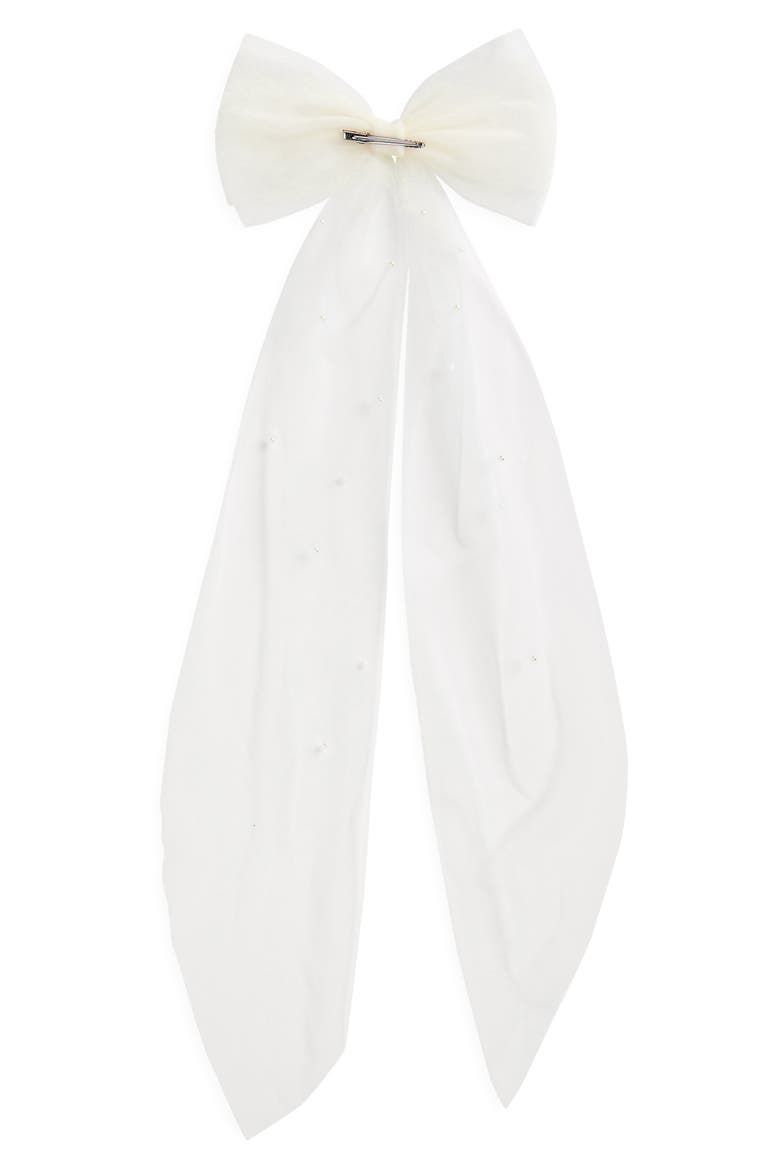 Aluma Faux Pearl Tulle Bow, Alternate, color, IVORY