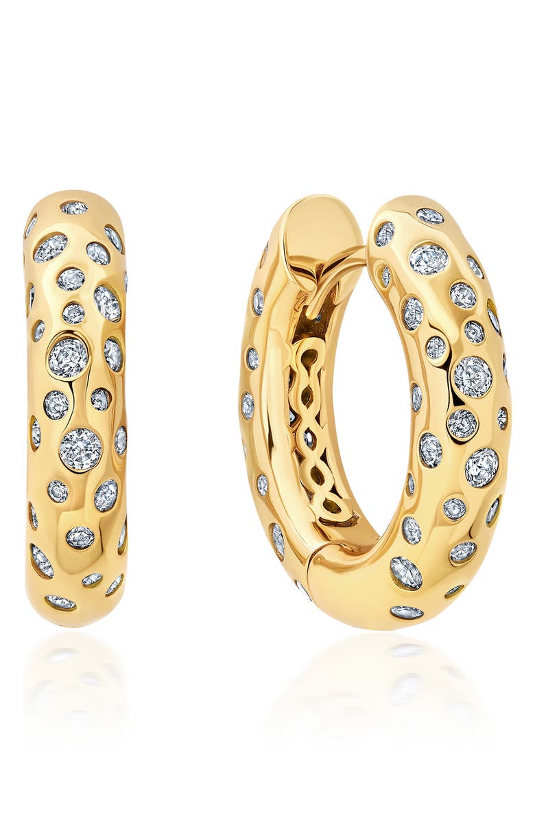 Crislu Cascade Cubic Zirconia Huggie Hoop Earrings, Main, color, 18Kyg/ Clear Stone