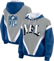 WEAR by Erin Andrews Women's WEAR by Erin Andrews Silver/Blue Shield Merchandise Retro Crinkle Full-Zip Hoodie Windbreaker