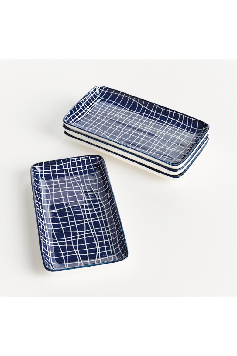 Stria 7" Trays, Set of 4 - Dark Blue/White Ceramic, Alternate, color, Blue