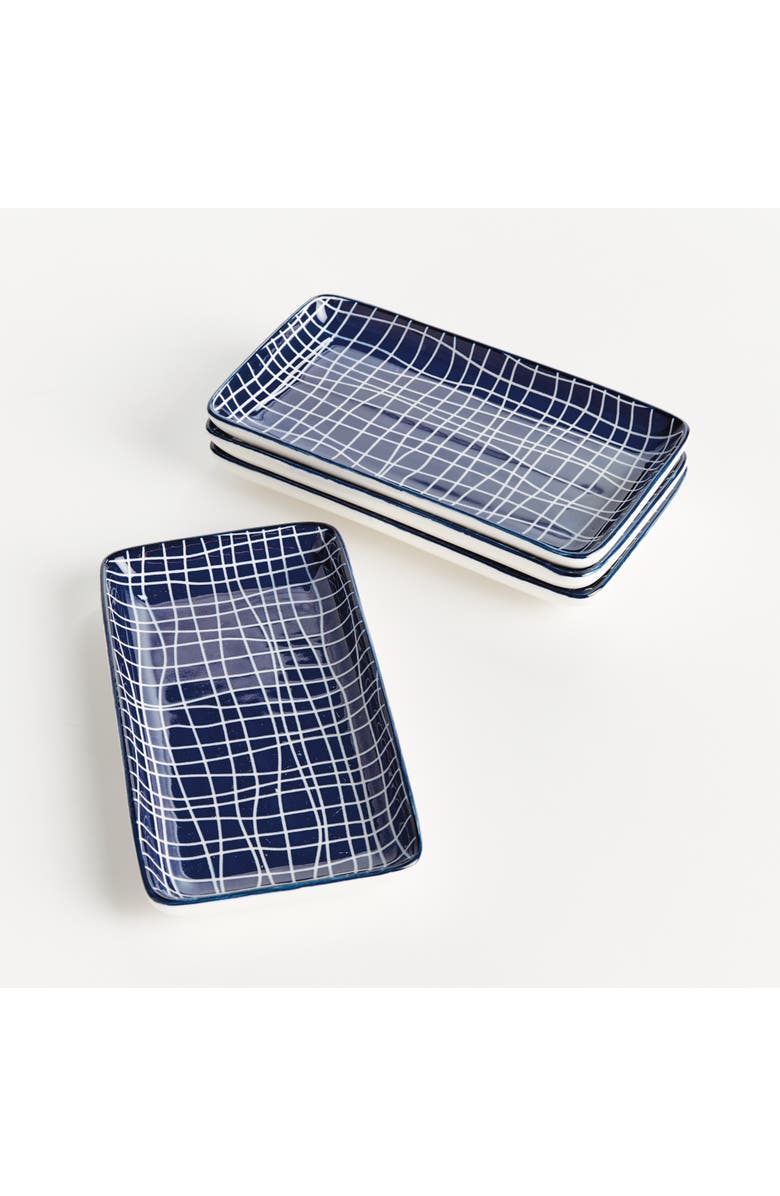 Napa Home & Garden Stria 7" Trays, Set of 4 - Dark Blue/White Ceramic, Alternate, color, Blue