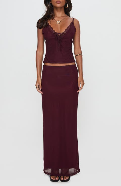 Reiko Lace Trim Mesh Camisole & Maxi Skirt Set