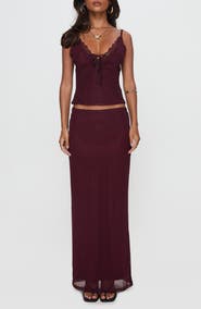 Princess Polly Reiko Lace Trim Mesh Camisole & Maxi Skirt Set