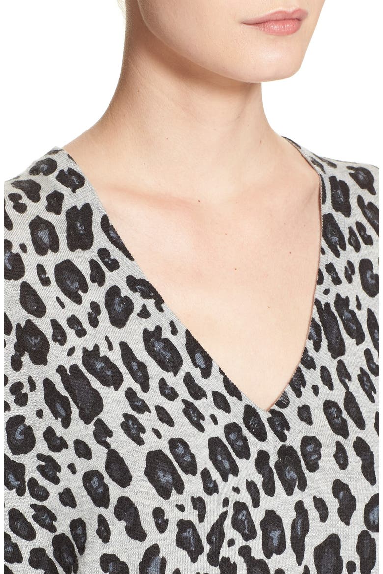 'Chyanne' Leopard Print V-Neck Pullover, Alternate, color, LEOPARD GREY