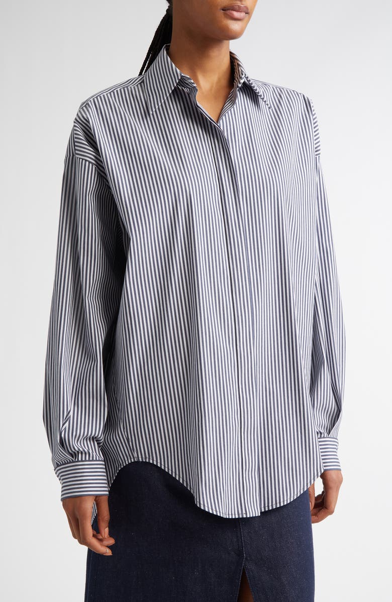 Michael Kors Collection Wedge Oversize Pinstripe Button-Up Shirt, Alternate, color,