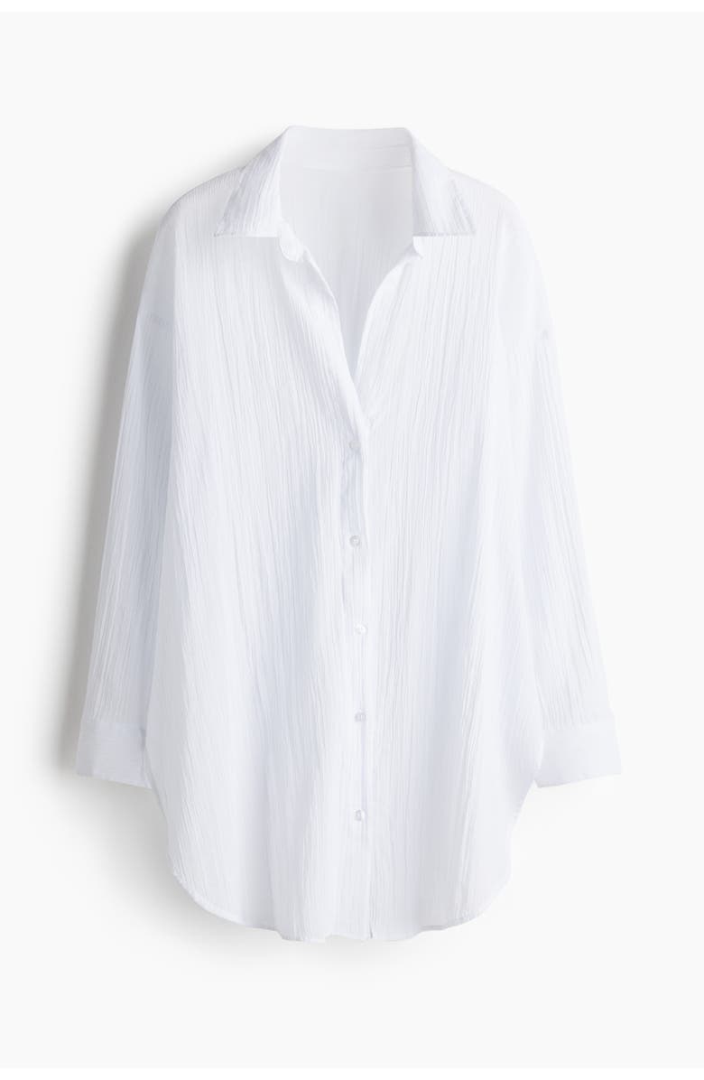 H&M Long Cotton Shirt, Main, color, White