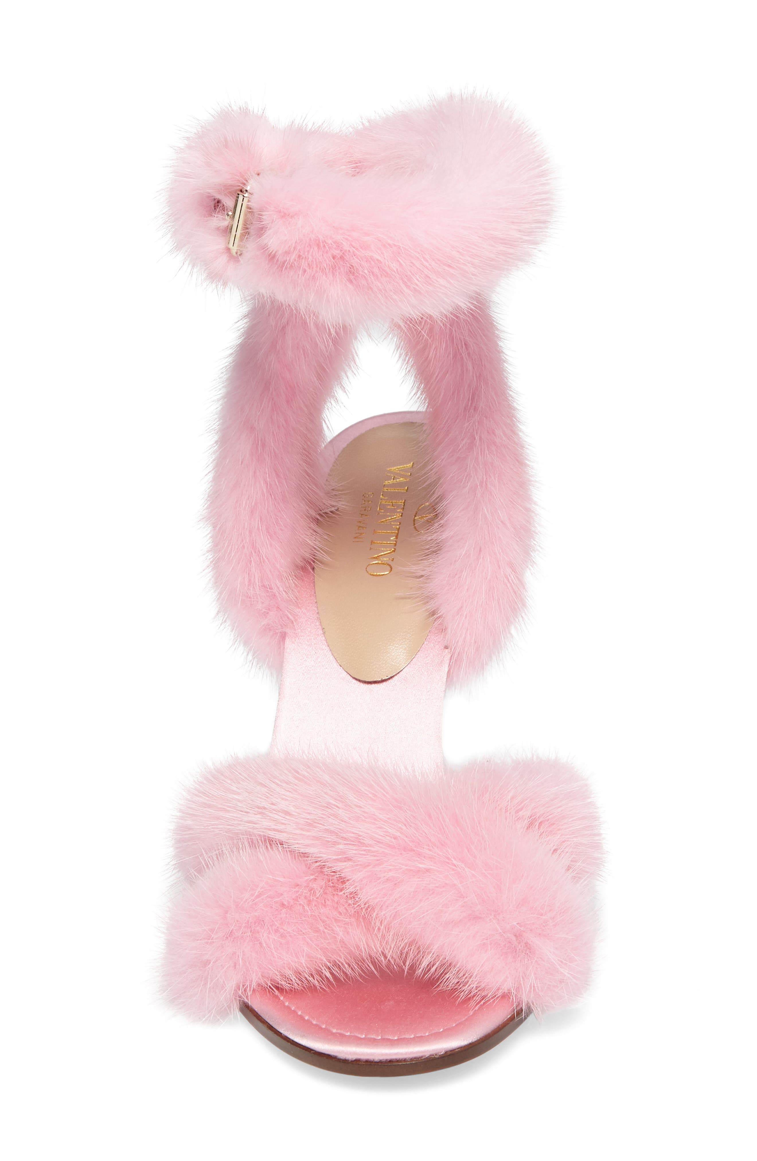 Genuine Mink Fur Sandal, Alternate, color, PINK FUR