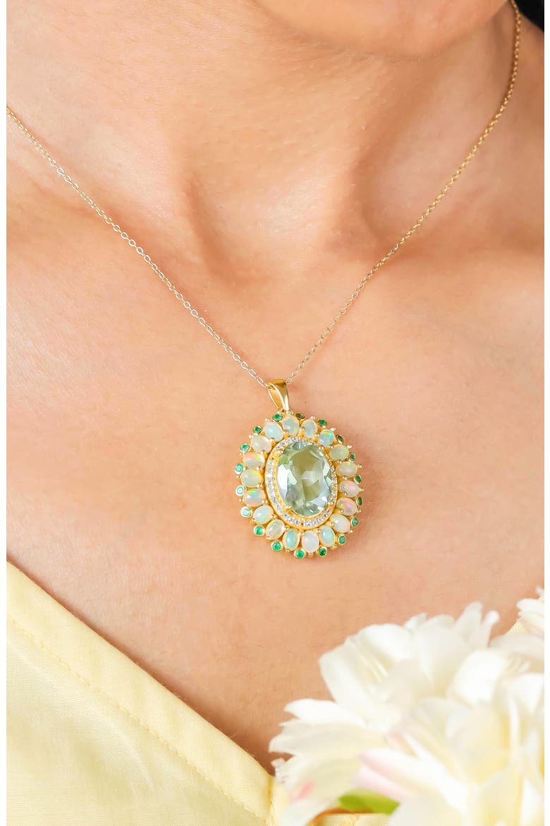 Green Quartz & Semiprecious Stone Halo Pendant Necklace, Alternate, color, GREEN/ GOLD