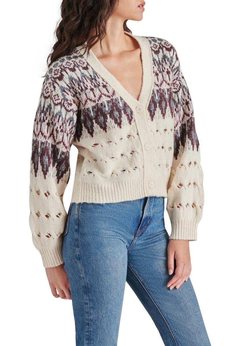 Steve Madden Irisa Fair Isle Cardigan, Alternate, color, Cream