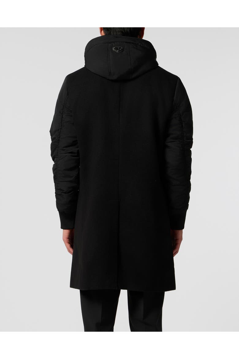 Single Breast Hooded Coat Men, Alternate, color, black