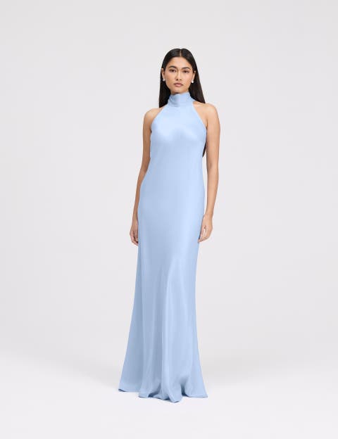 Angelica High Neck Satin Maxi Dress
