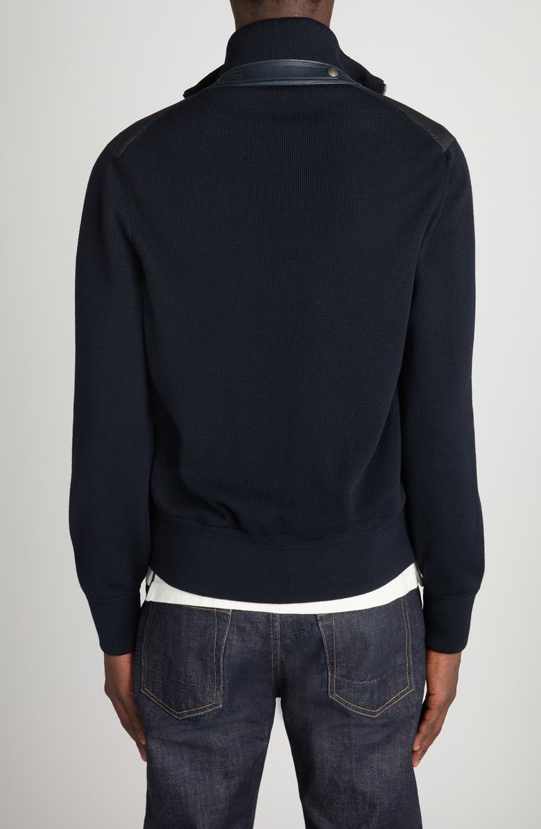 TOM FORD Mixed Media Zip Cardigan, Alternate, color, Hb901 Dark Midnight Blue