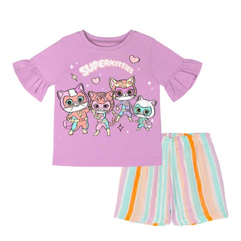 Super Kitties 2-Piece Short Sleeve Tee and Gauze Shorts Set