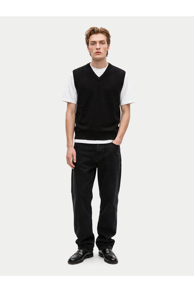 Cashmere Cable-knit V-neck Vest, Alternate, color, black