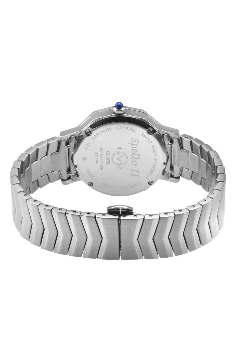 GEVRIL Spello II Mother-of-Pearl & Diamond Bracelet Watch, 36mm, Alternate, color, Silver