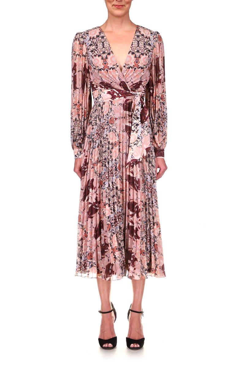 Badgley Mischka Collection Badgley Mischka Long Sleeve Floral Print Evening Dress, Main, color, 