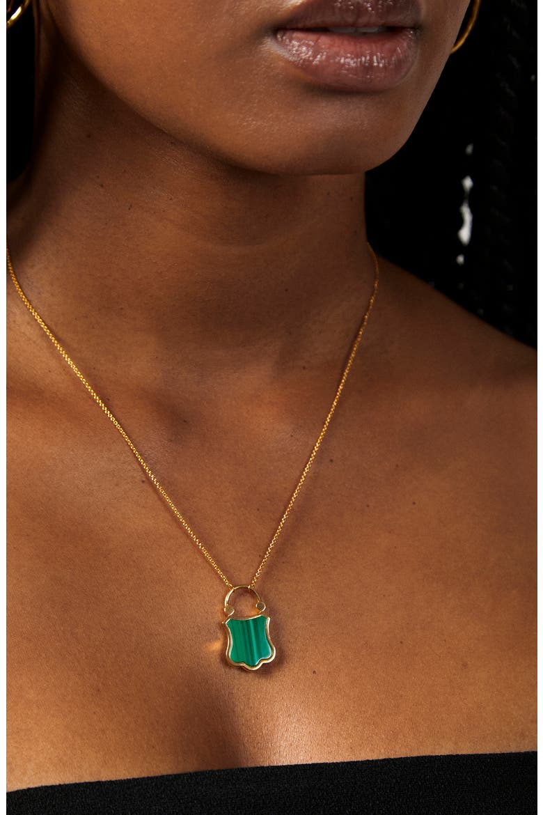 Shield Malachite Pendant Necklace, Alternate, color, 18K GOLD VERMEIL