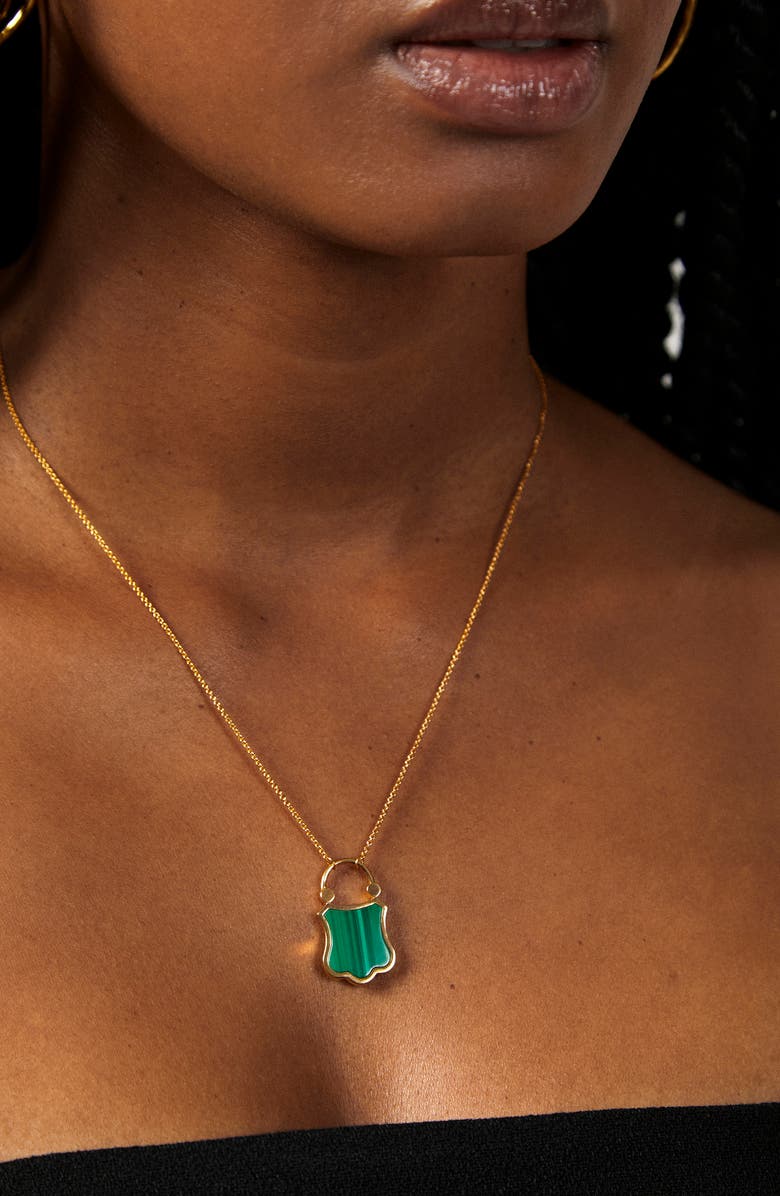 Monica Vinader Shield Malachite Pendant Necklace, Alternate, color,