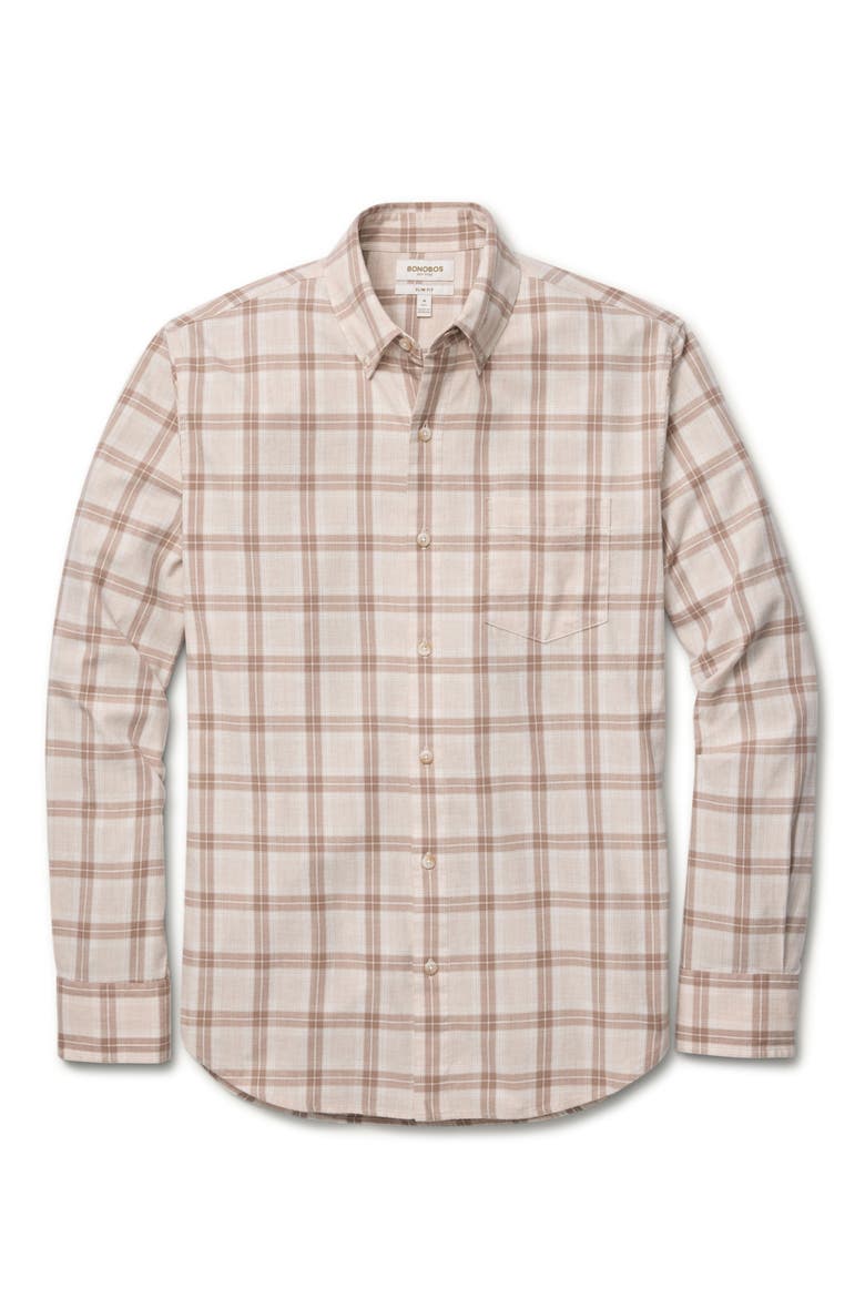 Everyday Lightweight Flannel Button Down Shirt, Alternate, color, MUSHROOM IVORY PLAID