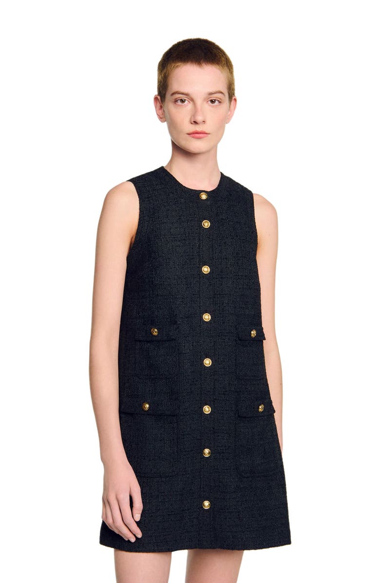 SANDRO Short tweed dress, Alternate, color, Black