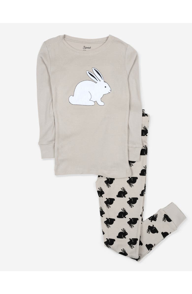 Leveret Kids Cotton Two-Piece Printed Holiday Pajamas, Main, color, Bunny Gray
