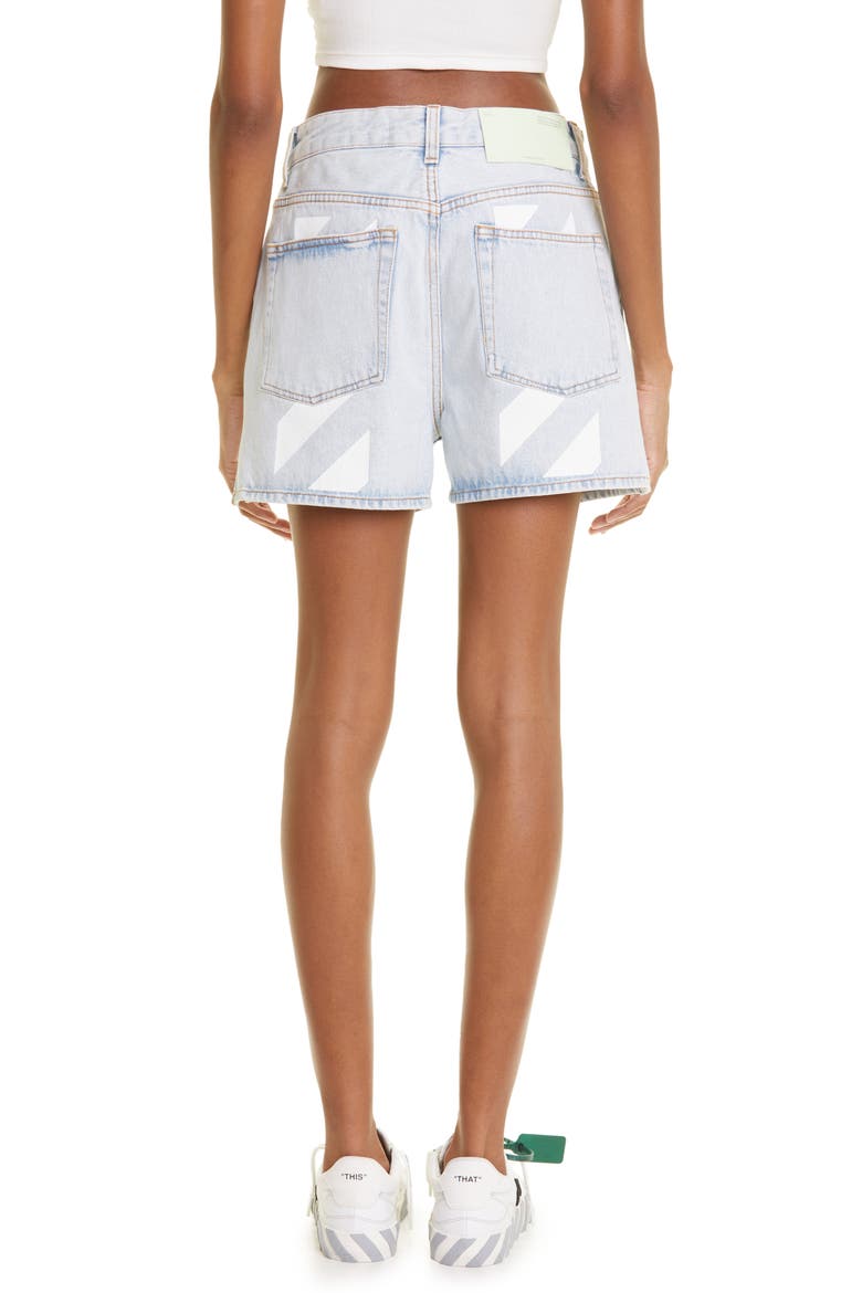 Diagonal Stripe Block Denim Shorts, Alternate, color, BLUE WHITE