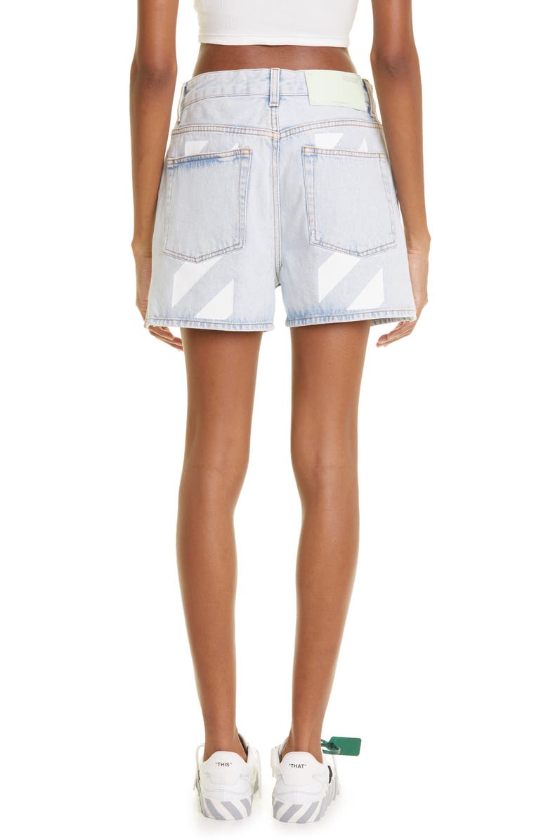 Off-White Diagonal Stripe Block Denim Shorts, Alternate, color, 