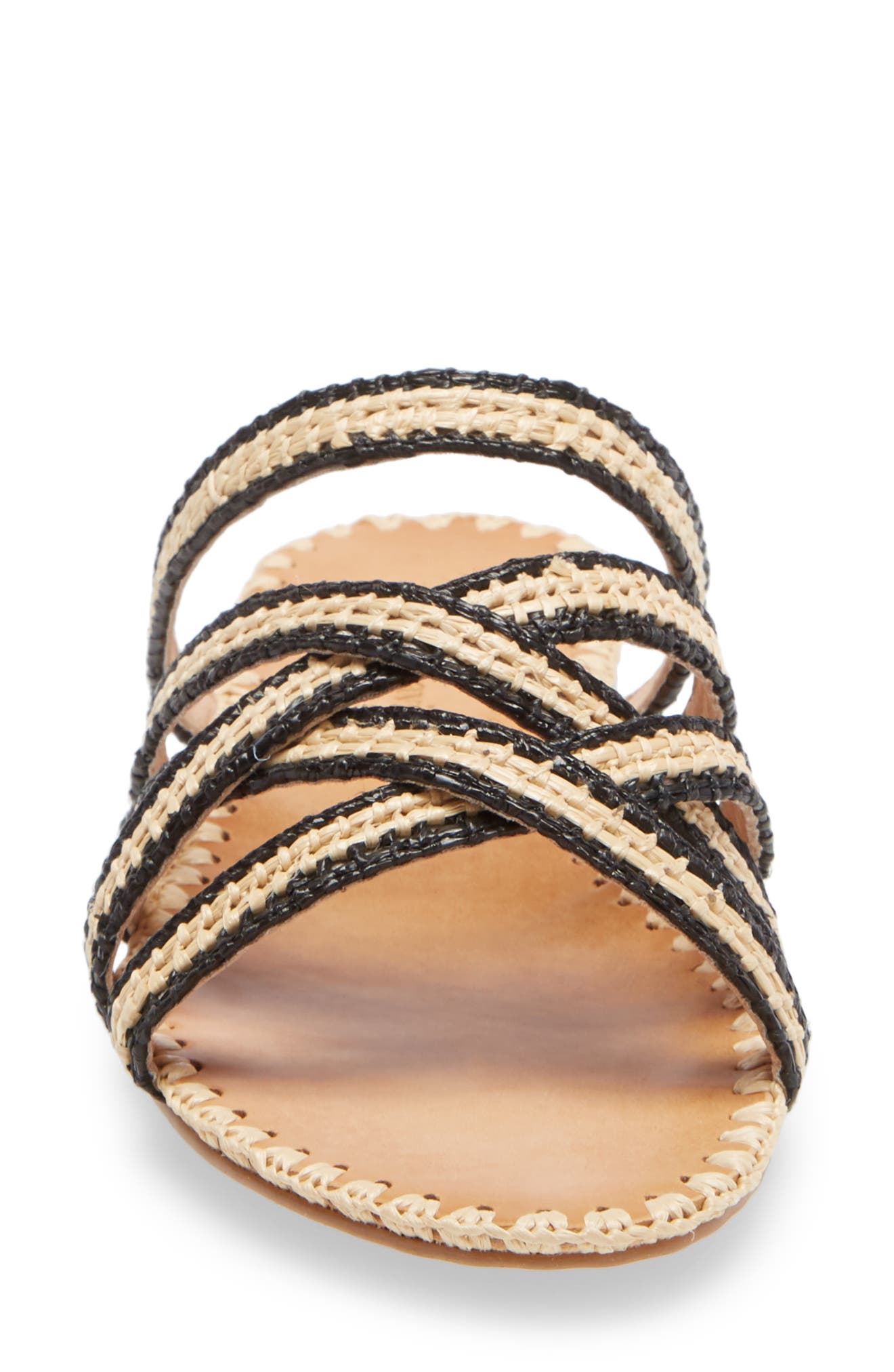Stanza Slide Sandal, Alternate, color, NATURAL/ BLACK RAFFIA